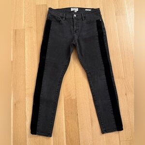 Frame Denim Charcoal Skinny Jeans with Black Velvet Stripes